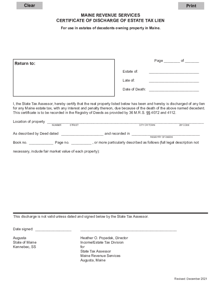 Clear Print MAINE REVENUE SERVICES CERTIFICATE of  Form