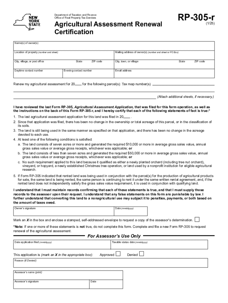Form RP 305 R Agricultural Assessment Renewal Certification Revised 125