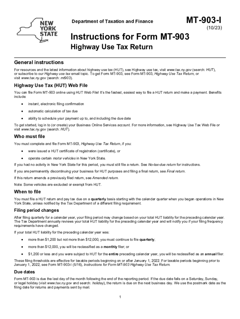 Instructions for Form MT 903, Highway Use Tax Return