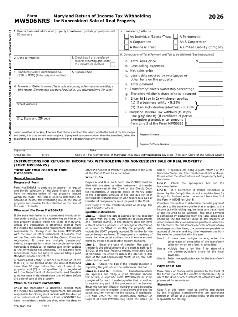Form MW506NRS Maryland Return of Income Tax Withholding for Nonresident Sale of Real Property