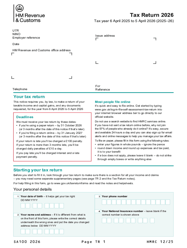  UK Self Assessment Tax Return 2025-2026