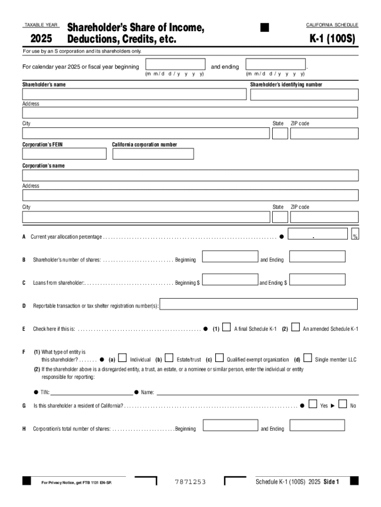 California Schedule K 1 100S  Form