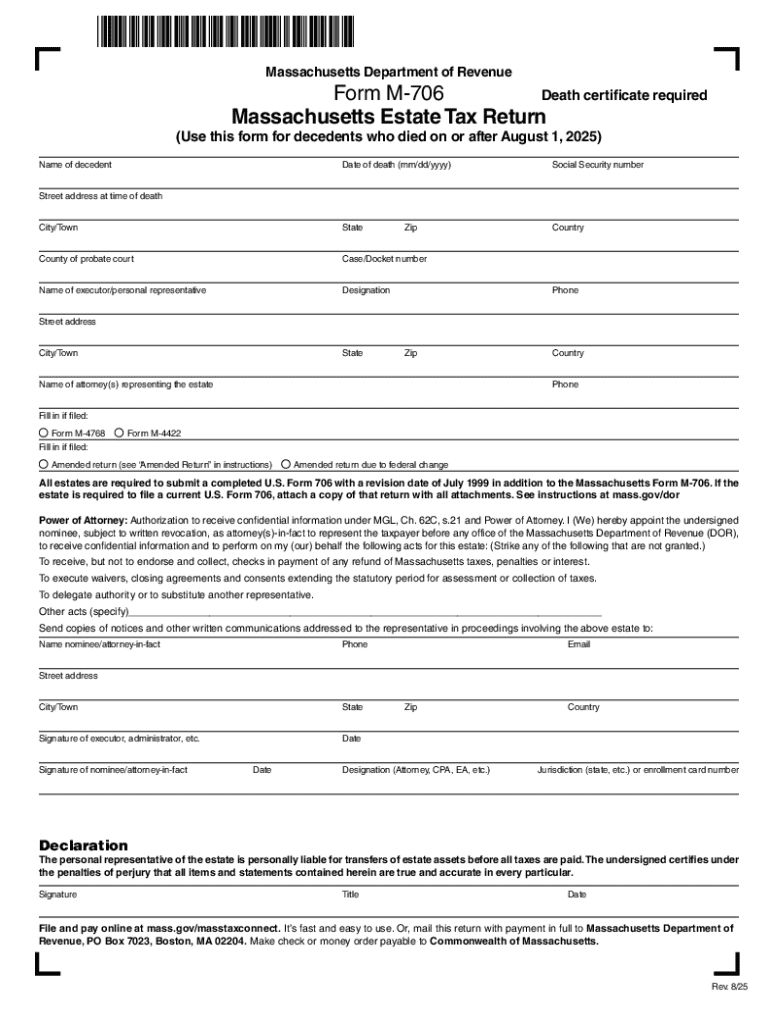Massachusetts Department of Revenue Death Certific  Form