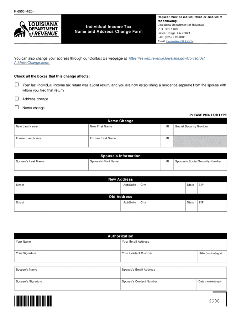 R 6505 425 Individual Income Tax Name and Addre  Form