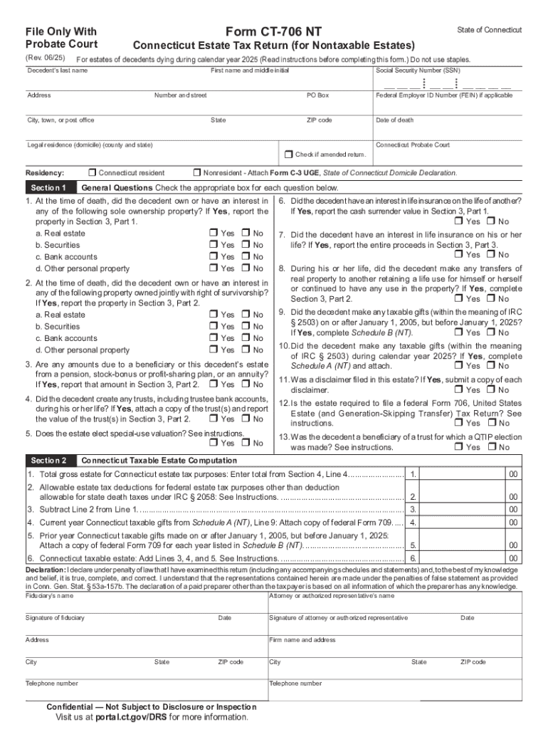 Connecticut Estate Tax Return for Nontaxable Estates  Form