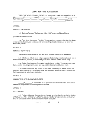 Sample Joint Venture Agreement  Form