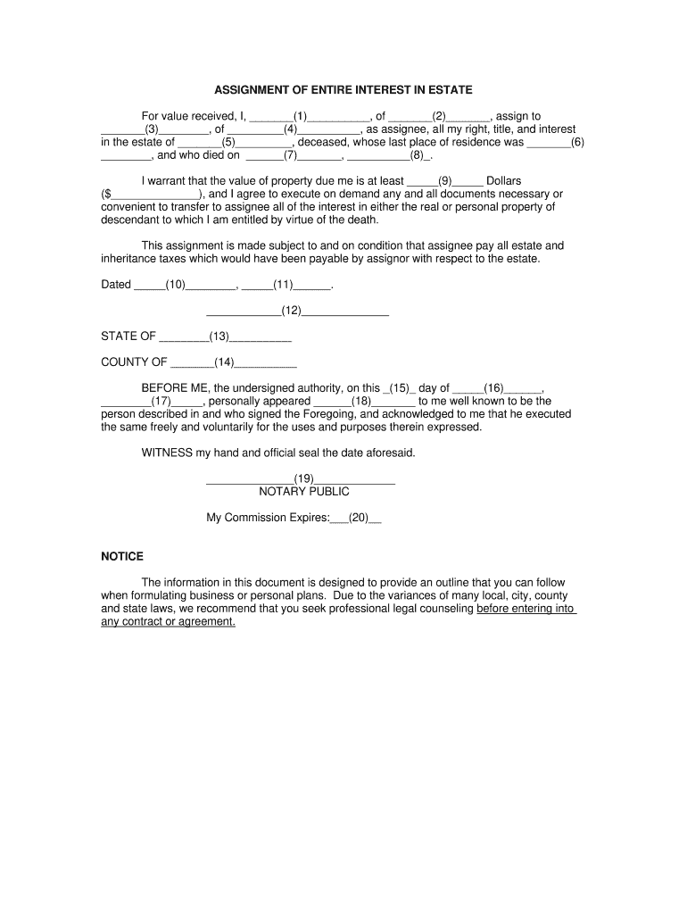 Assignment of Interest in Estate  Form