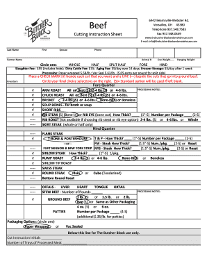 Beef Cut Sheet PDF  Form