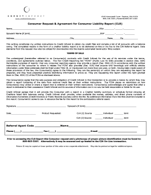 Consumer Request &amp; Agreement for Consumer Liability Report  Form