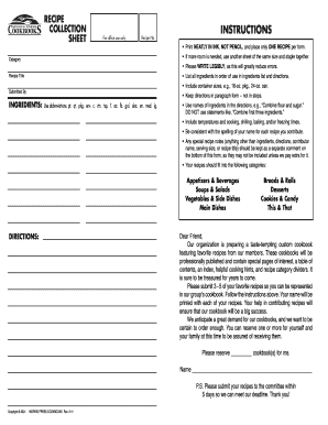 Recipe Collection Sheets  Form