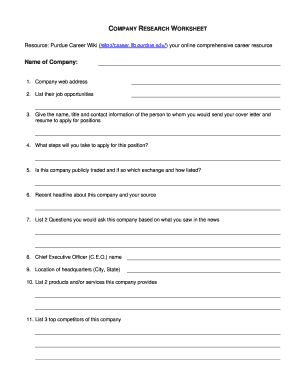 Company Research Worksheet  Form