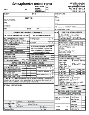 Sensaphonics Order Form ONLINE