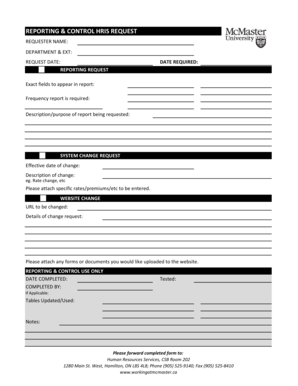 Reporting & Control HRIS Request Form Working at McMaster Workingatmcmaster