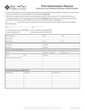 Bcbs Idaho Prior Authorization  Form