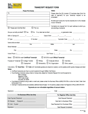 Allen University Transcript Request  Form