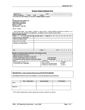 Saraswat Bank Account Closure Form