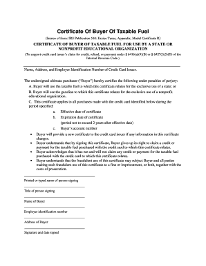 Certificate of Buyer of Taxable Fuel Lmc  Form