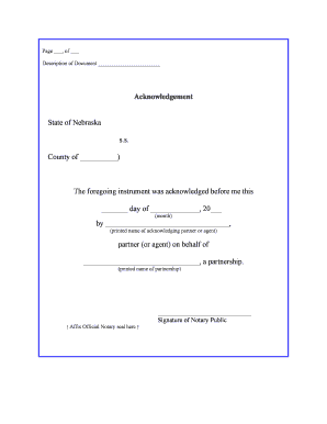 Acknowledgement for a Partnership Nebraska Secretary of State Sos Ne  Form