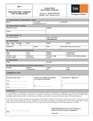  D Registration Value VEH 01 APPLICATION Transport Malta 2011