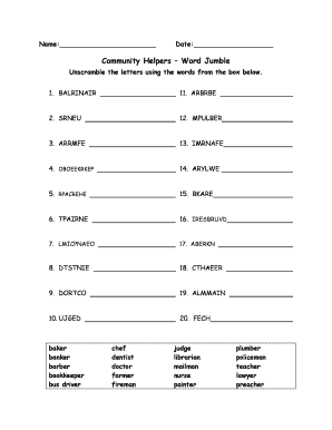 Community Helpers Word Jumble Church Forms