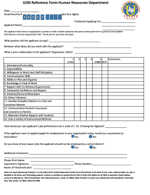 Uisd Reference Form