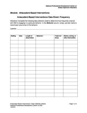 Behavior Data Collection Sheets PDF  Form