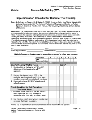 Implementation Checklist for Discrete Trial Training CSESA  Form