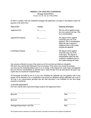 ARIZONA ADVANCE FEE AGREEMENT REMN Wholesale  Form