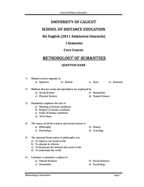 Methodology of Humanities Previous Question Papers  Form