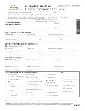 Outpatient Prior Authorization Fax Form Bridgeway Health Solutions