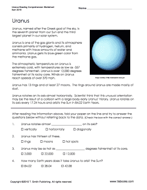Solar System Reading Comprehension PDF  Form