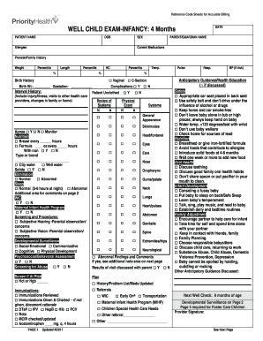 4 Month Well Child Check Template  Form