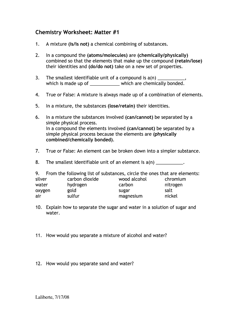  Chemistry Worksheet Matter 1 2008-2024