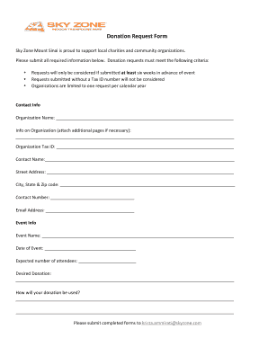 Skyzone Donation Request  Form