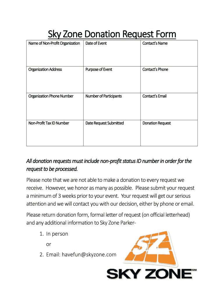 Sky Zone Donation Request  Form
