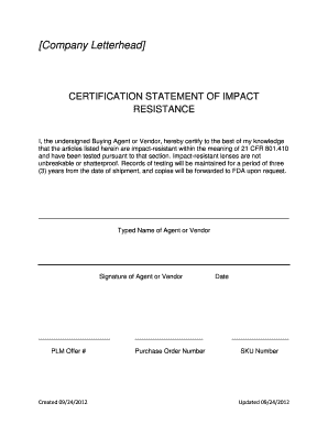 Drop Ball Test Certificate  Form
