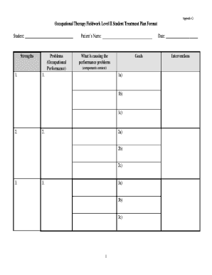 Occupational Therapy Session Plan Template  Form