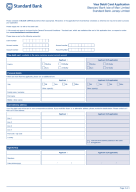 Visa Debit Card Application Form Standard Bank