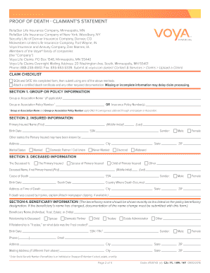 Voya Claimant Statement  Form