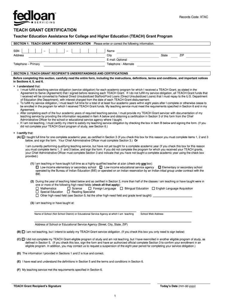 Apply for the Teach Grant  Form