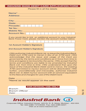 Indusind Bank Debit Card Application Form