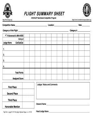 FLIGHT SUMMARY SHEET BJCP Bjcp  Form