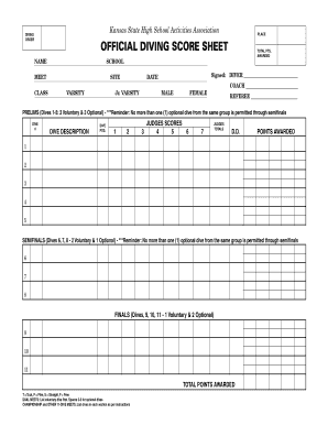 Omadatrak Dive Score Sheet  Form