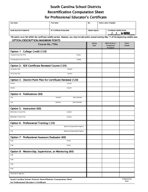 SC Recertification Computation Sheet Richland2  Form