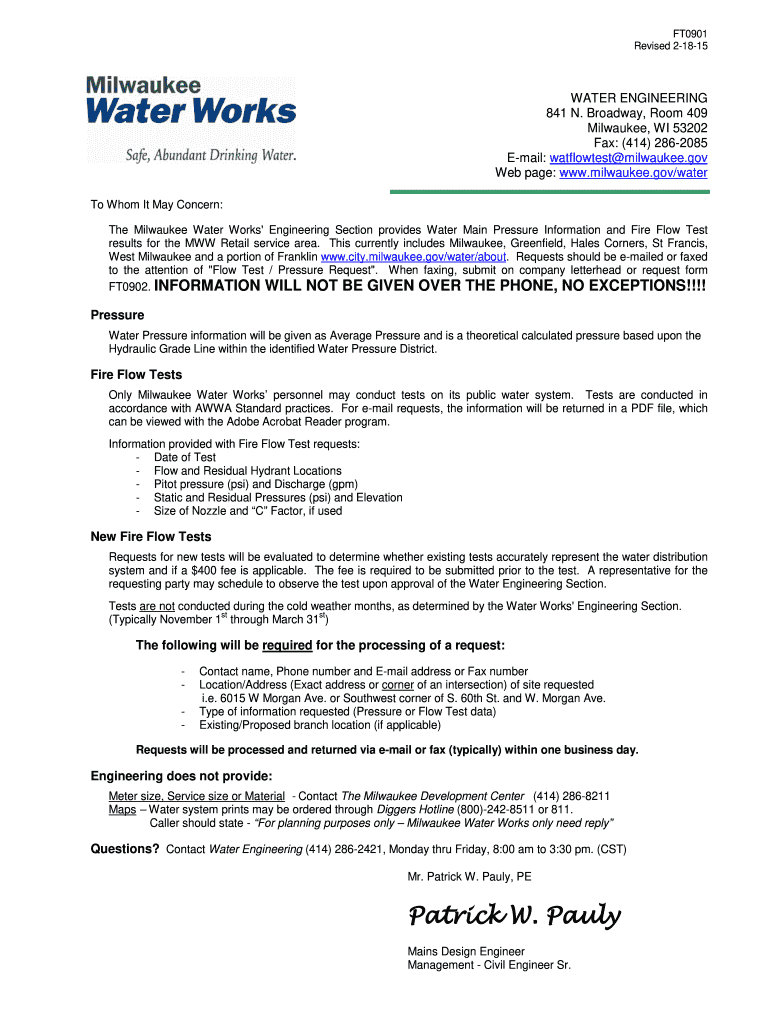  Request Fire Flow and Water Pressure Info and Fax Request Form  Milwaukee 2015-2024