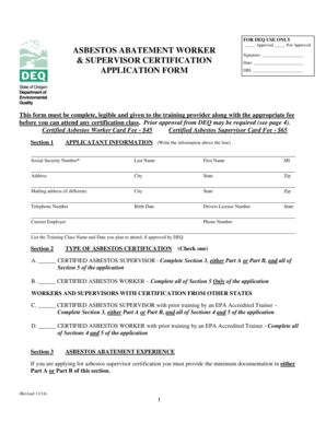 Get and Sign Asbestos Abatement Worker Certification Oregondeq 2014 Form