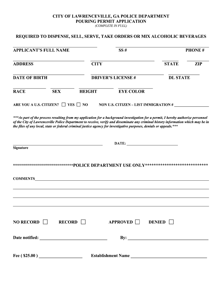 Pouring Permit  Form