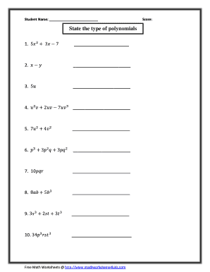 State the Type of Polynomials Math Worksheets for Kids  Form