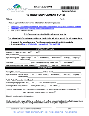 Roofing Supplement Form 2015-2024