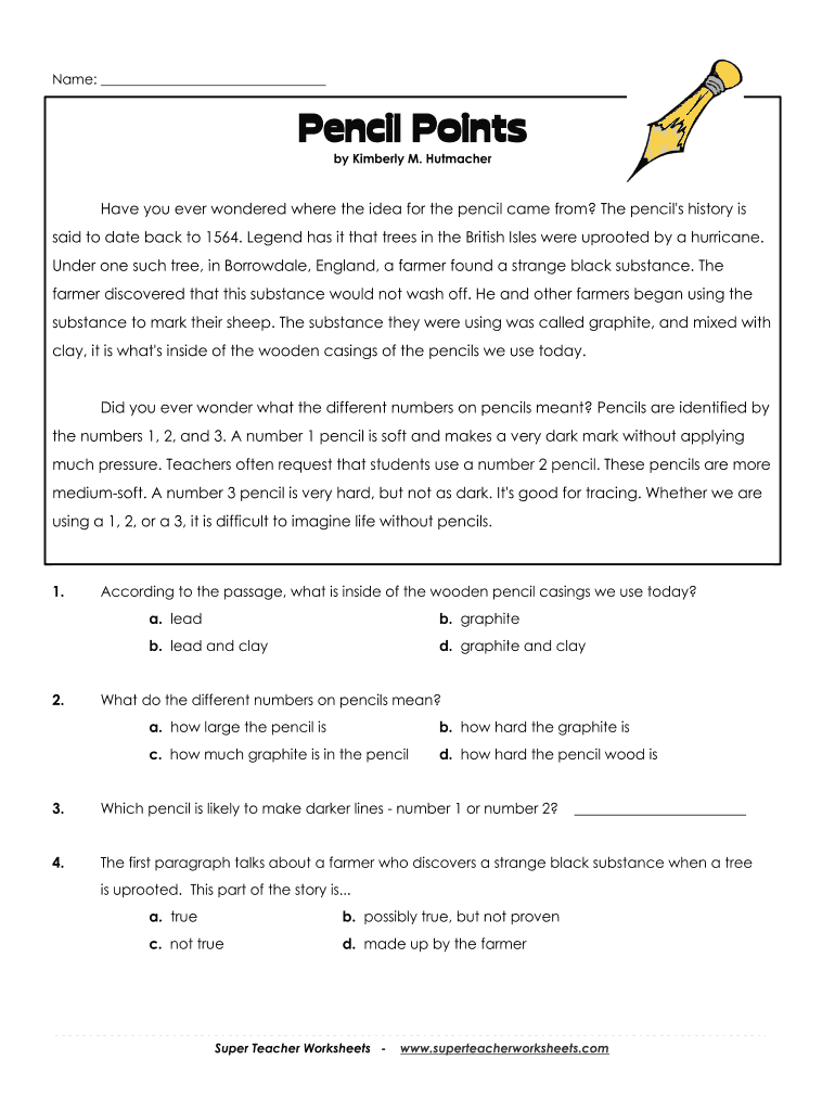 1 Pencil Points Super Teacher Worksheets  Form